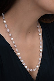 Gold Finish Pearl & Pink Stone Necklace