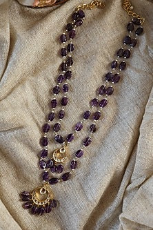 Gold Finish Kundan Polki & Amethyst Stone Layered Necklace