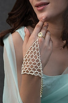 Gold Finish Seed Pearl Hathphool