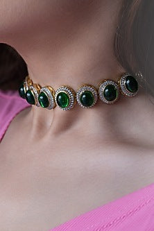 Gold Finish Crystal & Cubic Zirconia Choker Necklace