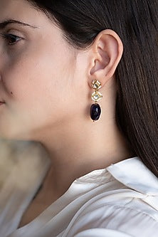 Gold Finish Amethyst Stone & Pearl Dangler Earrings