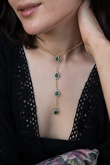 Gold Finish Crystal & Cubic Zirconia Necklace