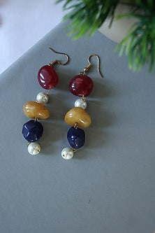 Gold Finish Pearl & Natural Stone Dangler Earrings