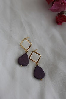 Gold Plated Purple Beaded Dangler Earrings