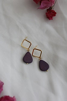 Gold Plated Purple Beaded Dangler Earrings