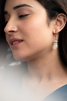 Gold Plated Pearl & White Stone Dangler Earrings