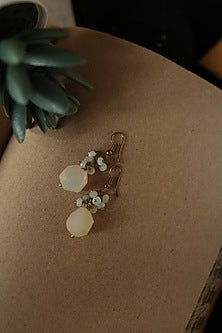 Gold Plated Pearl & White Stone Dangler Earrings