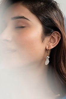 Gold Plated Pearl & White Stone Dangler Earrings