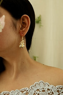 Gold Plated Pearl & Kundan Polki Meenakari Dangler Earrings