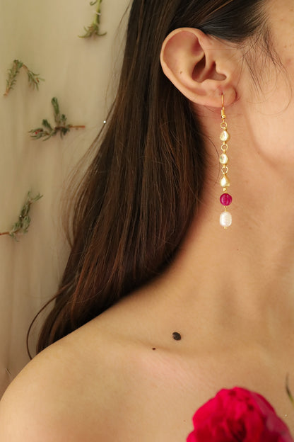 Gold Plated Kundan Polki & Ruby Drop Dangler Earrings