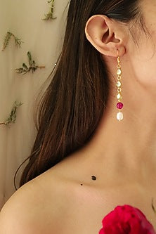Gold Plated Kundan Polki & Ruby Drop Dangler Earrings