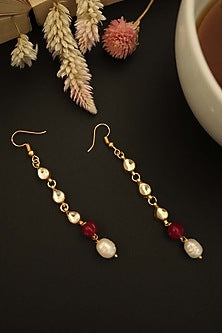 Gold Plated Kundan Polki & Ruby Drop Dangler Earrings