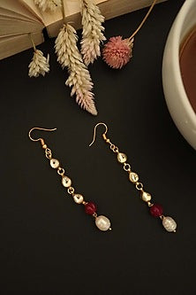 Gold Plated Kundan Polki & Ruby Drop Dangler Earrings