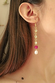 Gold Plated Kundan Polki & Ruby Drop Dangler Earrings