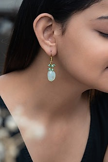 Gold Plated Pearl & Mint Drop Dangler Earrings