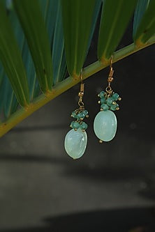 Gold Plated Pearl & Mint Drop Dangler Earrings