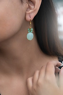 Gold Plated Pearl & Mint Drop Dangler Earrings