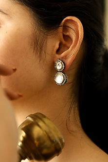 Victorian Finish Kundan Polki & Cubic Zirconia Dangler Earrings