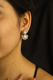 Black Rhodium Finish Cubic Zirconia & Pink Onyx Dangler Earrings
