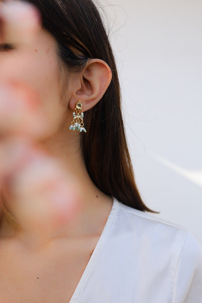 Gold Plated Turquoise Kundan Polki & Pearl Dangler Earrings