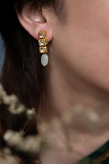 Gold Plated Kundan Polki & Mint Natural Stone Dangler Earrings