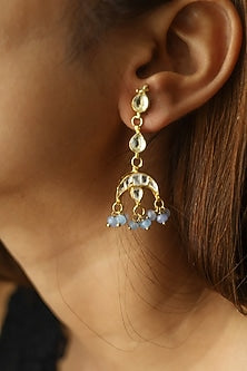 Gold & Rhodium Plated Kundan Polki & Turquoise Onyx Stone Dangler Earrings