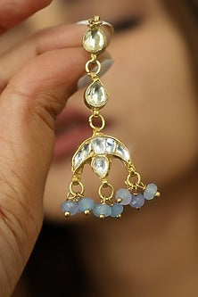Gold & Rhodium Plated Kundan Polki & Turquoise Onyx Stone Dangler Earrings