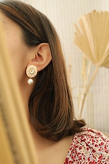 Gold Plated Kundan Polki & Shell Pearl Dangler Earrings
