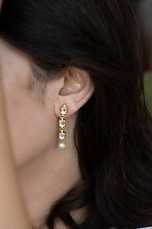 Gold Plated Kundan Polki & Pearl Drop Dangler Earrings