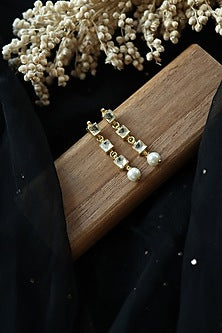 Gold Plated Kundan Polki & Pearl Drop Dangler Earrings