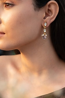 Gold Plated Kundan Polki & Pearl Dangler Earrings