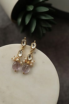 Gold Plated Kundan Polki & Pearl Dangler Earrings
