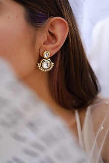 Gold Plated Kundan Polki & Pearl Dangler Earrings