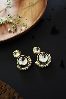 Gold Plated Kundan Polki & Pearl Dangler Earrings