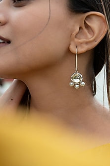 Silver Rhodium Plated Cubic Zirconia & Pearl Dangler Earrings