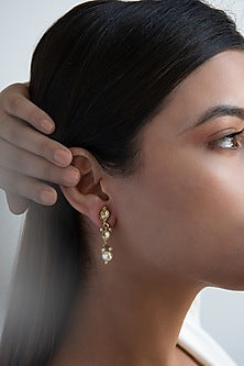Gold Plated Kundan Polki & Pearl Dangler Earrings