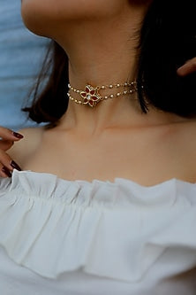Gold Plated Red Stone Choker Necklace