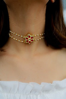 Gold Plated Red Stone Choker Necklace