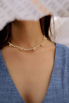 Gold Plated Kundan Polki & Pearl Necklace
