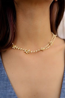 Gold Plated Kundan Polki & Pearl Necklace