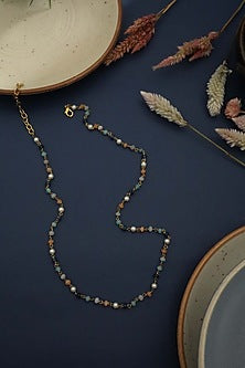 Gold Plated Onyx & Pearl String Necklace