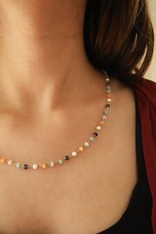 Gold Plated Onyx & Pearl String Necklace