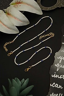 Gold Plated Pearl & Onyx Anklets (Pair of 2)