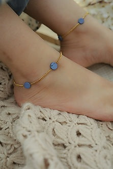 Gold Plated Blue Natural Stone Anklets (Pair of 2)