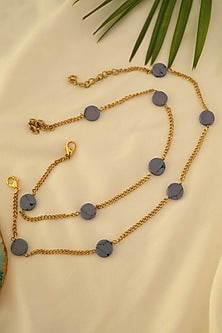 Gold Plated Blue Natural Stone Anklets (Pair of 2)