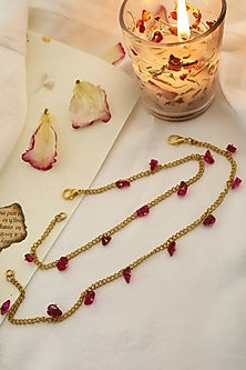 Gold Plated Red Natural Stone Anklets (Pair of 2)