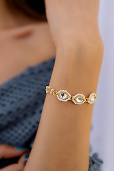 Gold Plated Kundan Polki & Pearl Bracelet