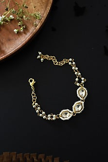 Gold Plated Kundan Polki & Pearl Bracelet