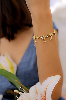 Gold Plated Kundan Polki & Pearl Bracelet