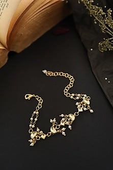 Gold Plated Kundan Polki & Pearl Bracelet